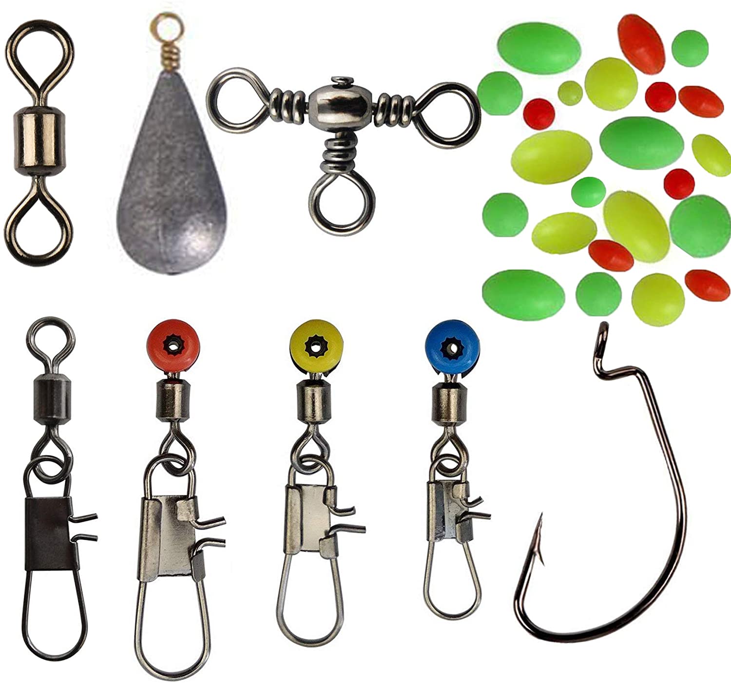 JSHANMEI 160pcs/box Fishing Accessories Kit, Including Jig Worm Hooks, Iron-Weights, Rolling Barrel Fishing Swivels Snaps - Image 2