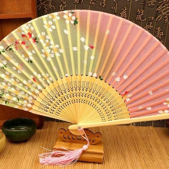 3 Pack Folding Fans,Handheld Bamboo Silk Fabric Folding Hand Fans with Tassel Wooden Chinese/Japanese Hand Fans Folding Hand Held Fans for Women Wedding Party Decoration - Image 4
