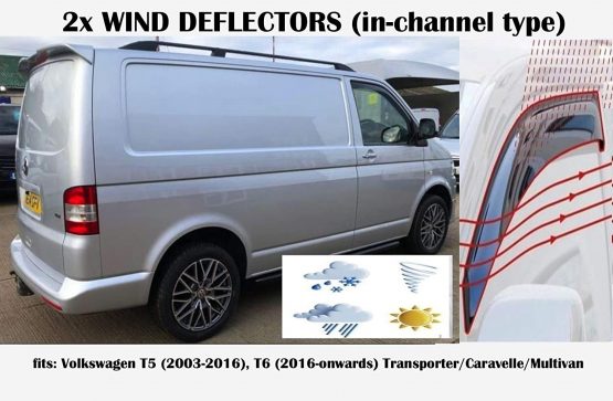 Set Of 2 Wind Deflectors IN-CHANNEL Type Compatible with VOLKSWAGEN T5 & T6 VW TRANSPORTER/CARAVELLE/MULTIVAN window deflectors 2003 to 2020 Models Acrylic Glass PMMA Side Visors - Image 2