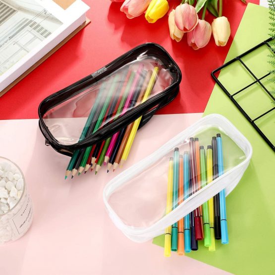 2 PCS Clear Pencil Bag, Surcotto Clear Toiletries Bag Clear Exam Pen Pencil Case Pouch Bag Case Clear PVC Zipper Travel Luggage Pouch Make up Cosmetic Bag - Image 4