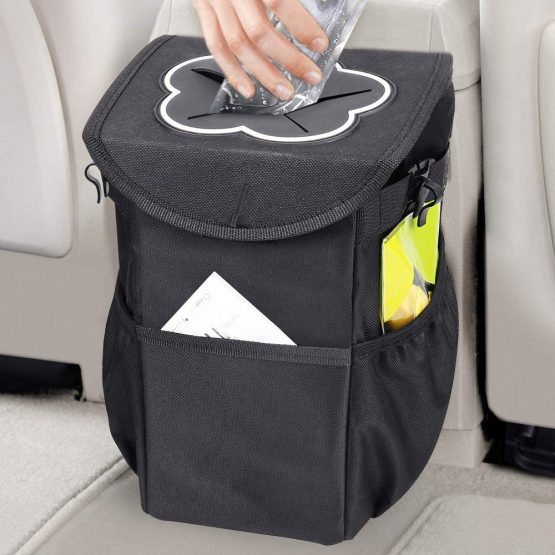 MOSFiATA Car Rubbish Bin, Foldable and Waterproof Auto Trash Bag 10L Oxford with Lid and Side Pockets,Car Boot Organiser for Car/SUV/Truck/Minivan/Auto