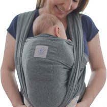 Baby carrier with front pocket including baby wrap carrier bag and instructions (English language not guaranteed), long elastic carrier for premature and newborn toddlers (grey).
