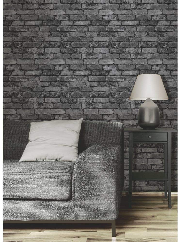 Fine Decor FD31284 Rustic Brick Wallpaper, Silver/Black, Black,silver, 2.4 x 20.3 cm - Image 2