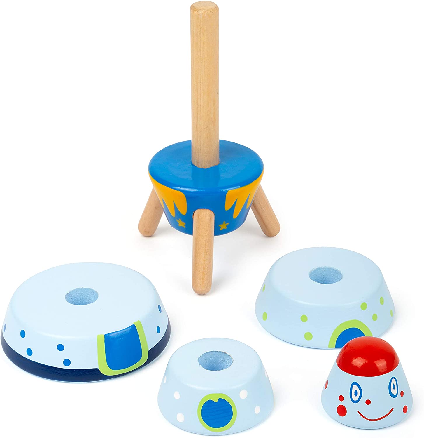 Small Foot 11450 Stacking Rocket Space, Made of Wood, Motor Activity Toy, 5 Pieces, Multicolored - Image 3