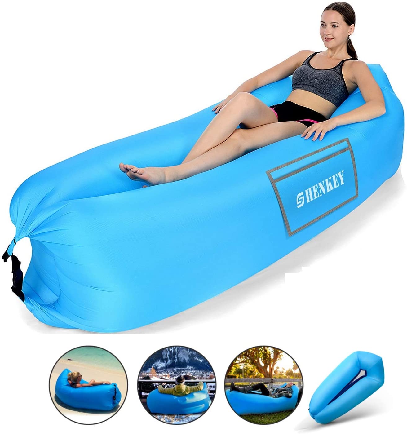 SHENKEY Inflatable Lounger, 2020 Upgrade Waterproof Anti-Air Leaking Air Sofa with Portable Package