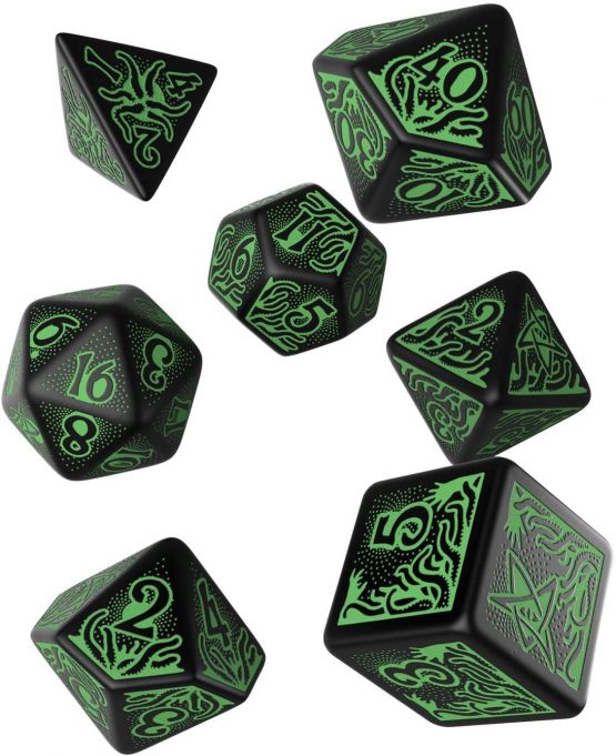 Q WORKSHOP Call Of Cthulhu 7th Edition black & green RPG Ornamented Dice Set 7 Polyhedral Pieces