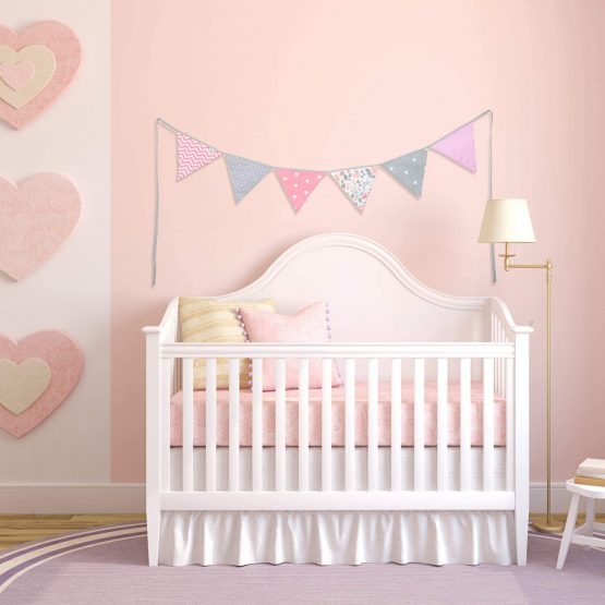 PREMYO Fabric Bunting Flags - Baby Shower Decorations Girls Nursery - Colourful Double Sided Banner Pink Grey - Image 4