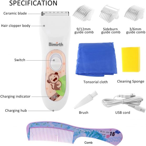 Bimirth Baby Children Hair Clippers, Cordless, Quiet Hair Clippers with Safe Ceramic Blade, USB Rechargeable, Waterproof, 3 Guide Combs - Image 2