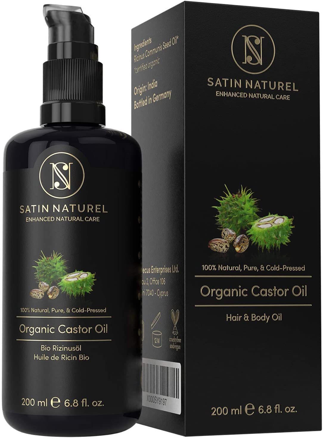 Satin Naturel 200ml Castor Oil Organic Hair Growth Oil, Natural Hair & Eyelash Growth Serum, Castor Oil for Eyelashes