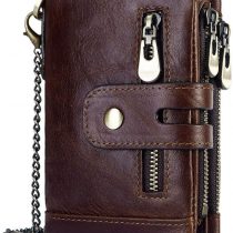 HALOViE Mens Wallet RFID Blocking Leather Wallets with Zip Coin Pocket Credit Card Holder Anti-Theft Purse(Brown)