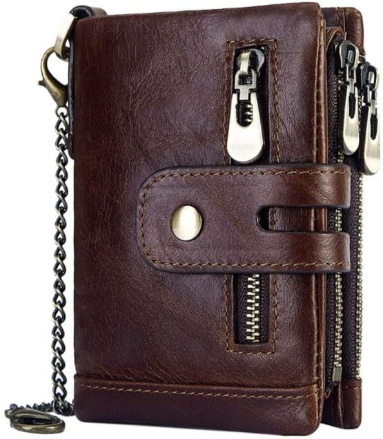 HALOViE Mens Wallet RFID Blocking Leather Wallets with Zip Coin Pocket Credit Card Holder Anti-Theft Purse(Brown)
