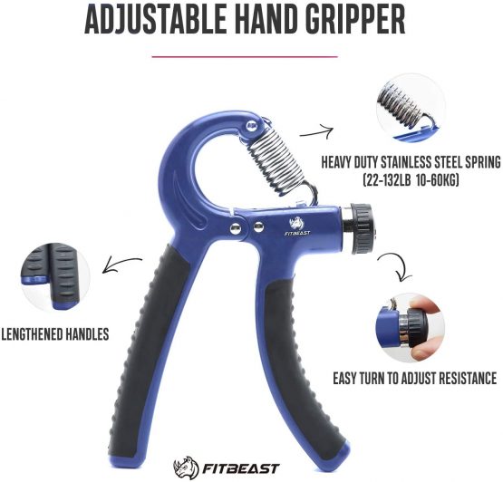FitBeast Hand Grip Strengthener Forearm Grip Workout Kit - 5 Pack, Adjustable Hand Gripper, Finger Exerciser, Finger Stretcher, Exercise Ring & Stress Relief Grip Ball for Athletes and Musicians - Image 2