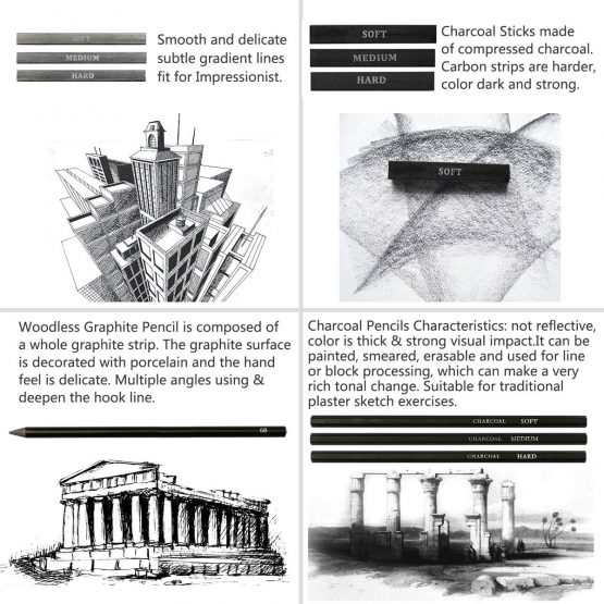 Sketch Drawing Pencil Set, UlifeME 50pcs Sketching Pencils Art Supplies Kit, Charcoal Pencils, Graphite Pencils, Eraser, Drawing Tools for Artist, Beginners, Children & Adults, Packed with Canvas Bag - Image 4