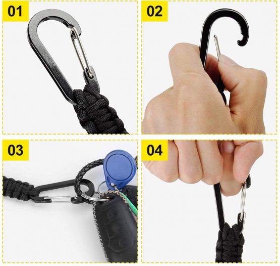 XCOZU 2 Pack Paracord Keychain, Paracord Key Chain Paracord Keyring Braided Paracord Lanyard with Snap Hook Carabiner Clips, Paracord Carabiner for Outdoor Survival Camping Hiking（Black） - Image 4