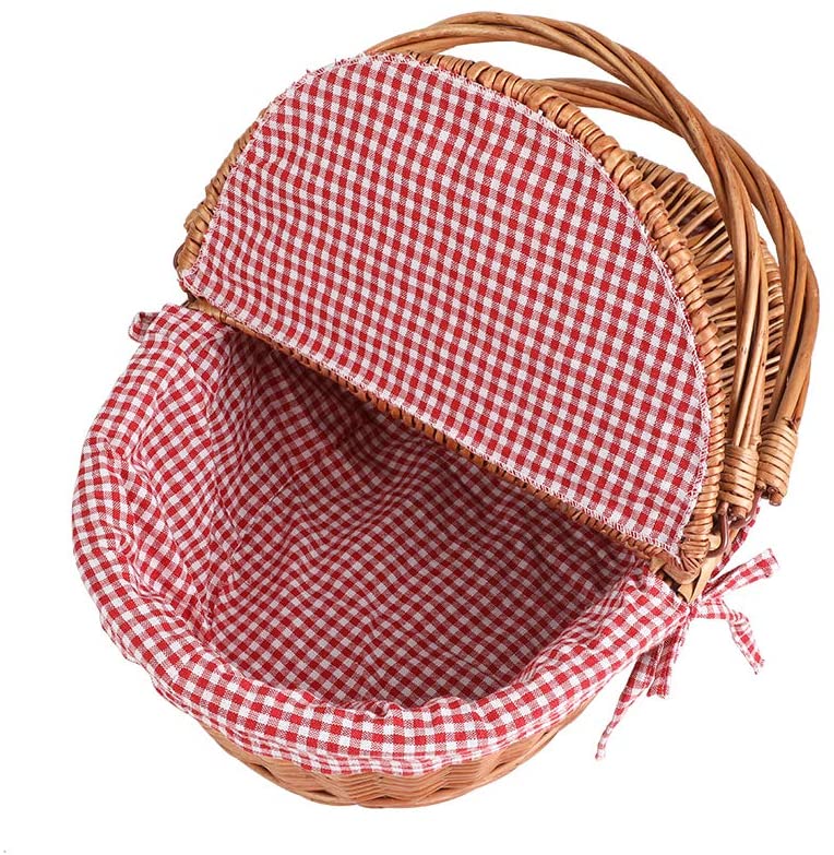 display4top Oval Country Style Wicker Picnic Basket with Folding Handles & Liners for Picnics Parties and BBQs - Image 3
