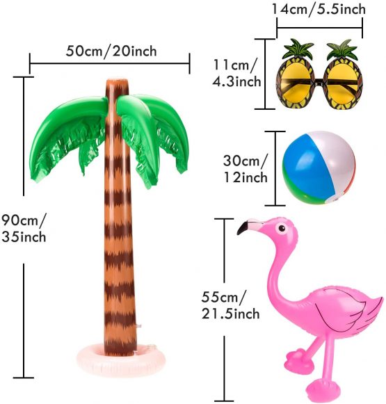 Whaline Set of 9 Inflatable Palm Trees Flamingos Toys, Inflatable Beach Balls Pineapple Sunglasses for Hawaii Summer Party Luau Party Decor Beach Backdrop - Image 2