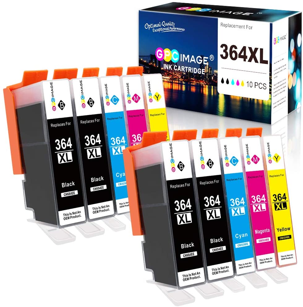 GPC Image 10-Pack 364XL Ink Cartridges Compatible for HP 364 Ink Cartridges Multipack for HP PhotoSmart 5510 5520 5522 5524 6510 6520 7510 7520 DeskJet 3070 3520 OfficeJet 4610 4620 (4BK/2C/2M/2Y)