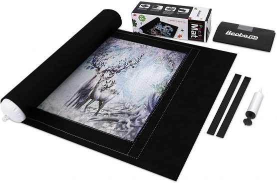 Becko Puzzle Roll Jigsaw Storage Felt Mat with Frame Lines, Jigroll Up to 1,500 Pieces, Environmental Friendly Material for Jigsaw Puzzle Player, Box with Drawstring Storage Bag