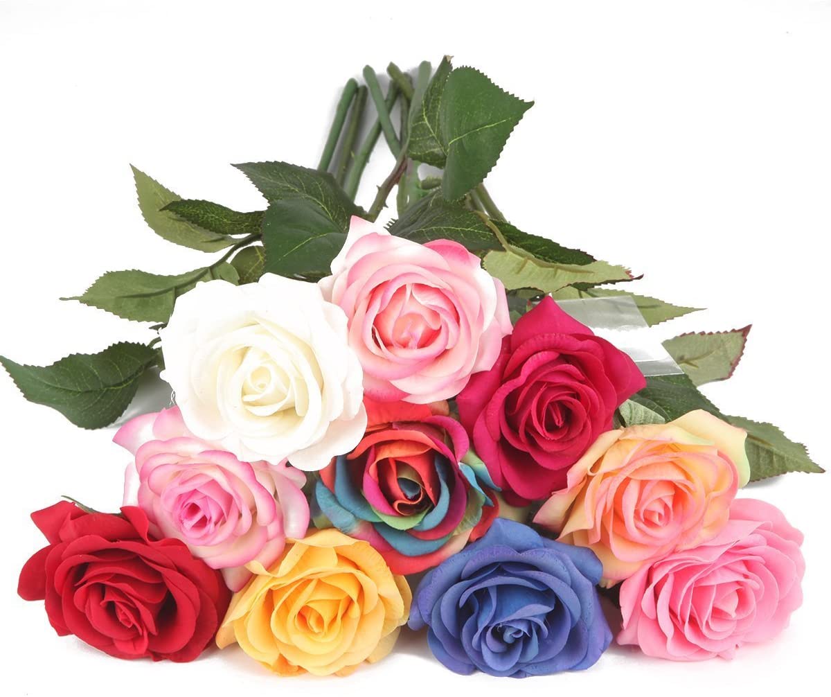 LCCL Silk Rose 17" Artificial Flowers As Natural - 1,Red, Rose Red - Image 2
