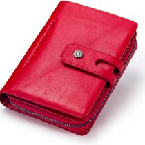 Contacts Real Leather Womens Bifold Trifold Wallet Multifunction Card Holder Clutch Travel Purse with Zipper Coin Pocket (Red)