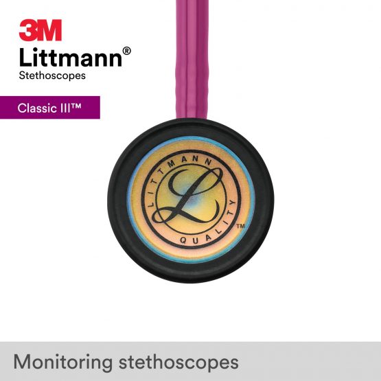 3M Littmann Classic III Monitoring Stethoscope, Rainbow-Finish, Raspberry Tube, 69 cm, 5806 - Image 3