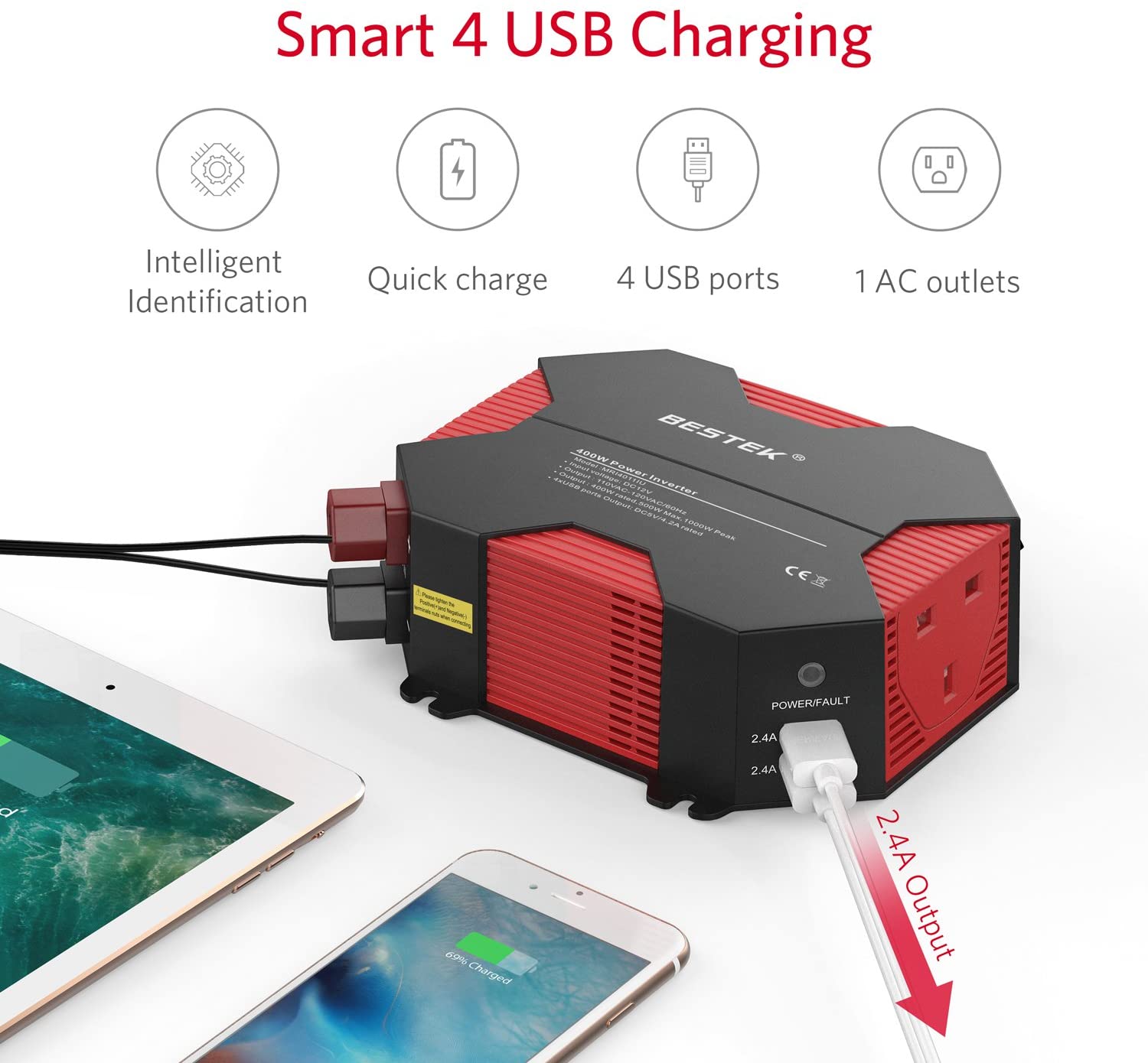 BESTEK 400W Power Inverter Car Charger DC 12V to AC 230V 240V Converter