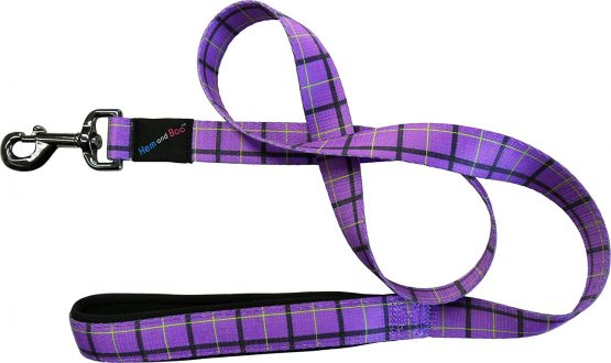 HEM & BOO Purple Check Padded Handle Dog Lead, Large, Purple Check