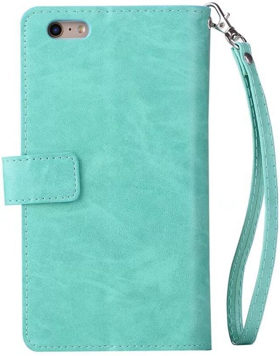 iPhone 6S Plus Case, iPhone 6 Plus Portable Magnetic Zipper Premium PU Leather Multifunctional Case with Purse Wallet Cover Stand Cash Card Holder Slot Hand Wrist Strap Design Folio Flip Case for Apple iPhone 6 Plus/ 6s Plus - Image 2