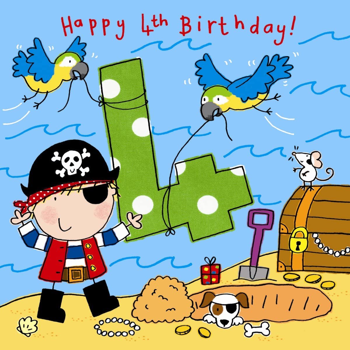 Twizler 4th Birthday Card Boy Pirate, Age 4 Birthday Card, Boys Birthday Card Age 4, Happy Birthday Card 4 Year Old Boy