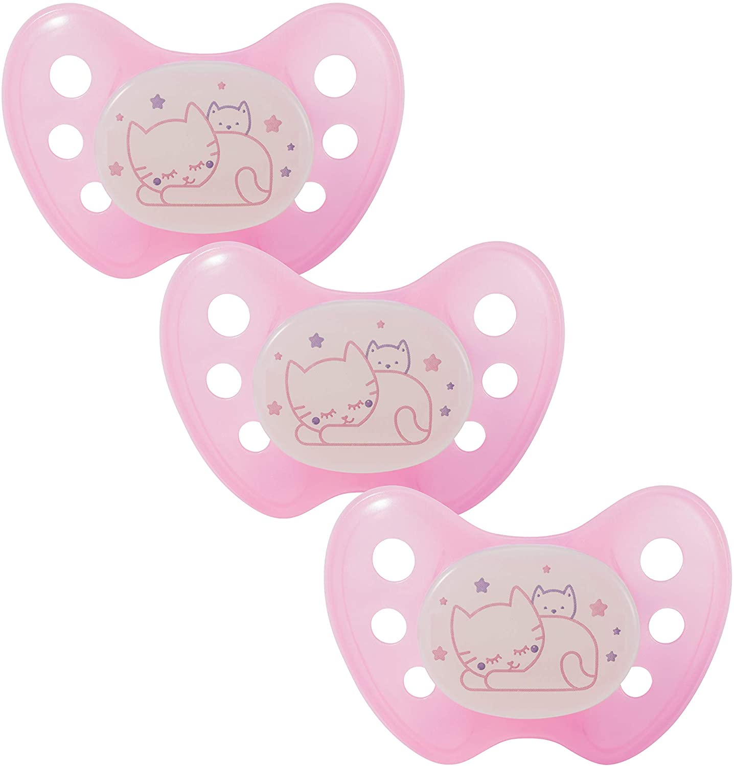 dentistar Night Silicone Soother Set of 3, Size 2, 6-14 Months, Silicone Soother with Dental Step