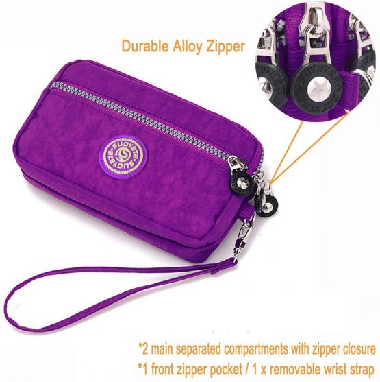 LassZone Women's Nylon Smartphone Wristlets Bag Three Zipper Long Clutch Wallets Purses for Cellphone, Card, Cash, Coin, Bills - Image 2