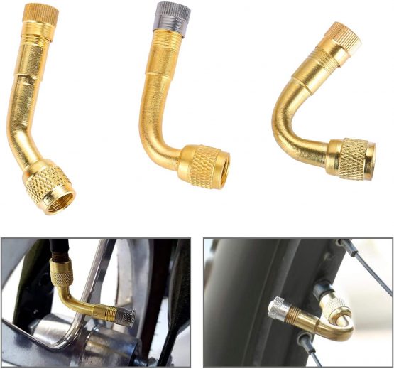 Yizhet 6 Pieces Valve Extenders, Tyre Valve Extension Adaptor, Schrader Valve Extensions 45/90/135 Degree Angled Pump Adapter Bike Tyre Inflator Adaptor for Car Motorcycle Bike Truck (Brass) - Image 3