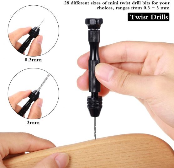 57 Pieces Hand Drill Bits Set, Pin Vise Hand Drill, 46 Pieces Micro Twist Drill Bits and 10 Pieces PCB Mini Drill Bits for Resin Polymer Clay Craft DIY Jewelry (0.1-1mm, Random Color PCB Drill) - Image 2