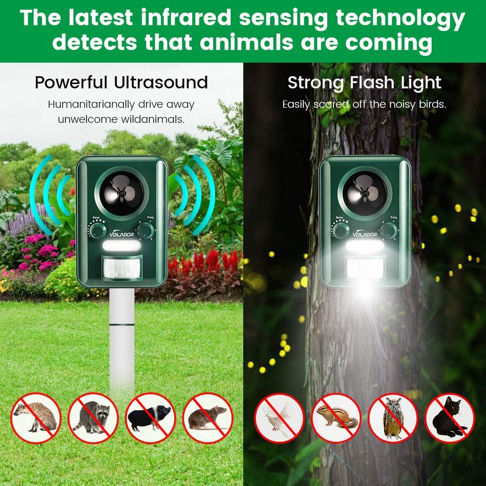 VOLADOR Animal Repellent, Waterproof Ultrasonic Cat Fox Repeller, Solar