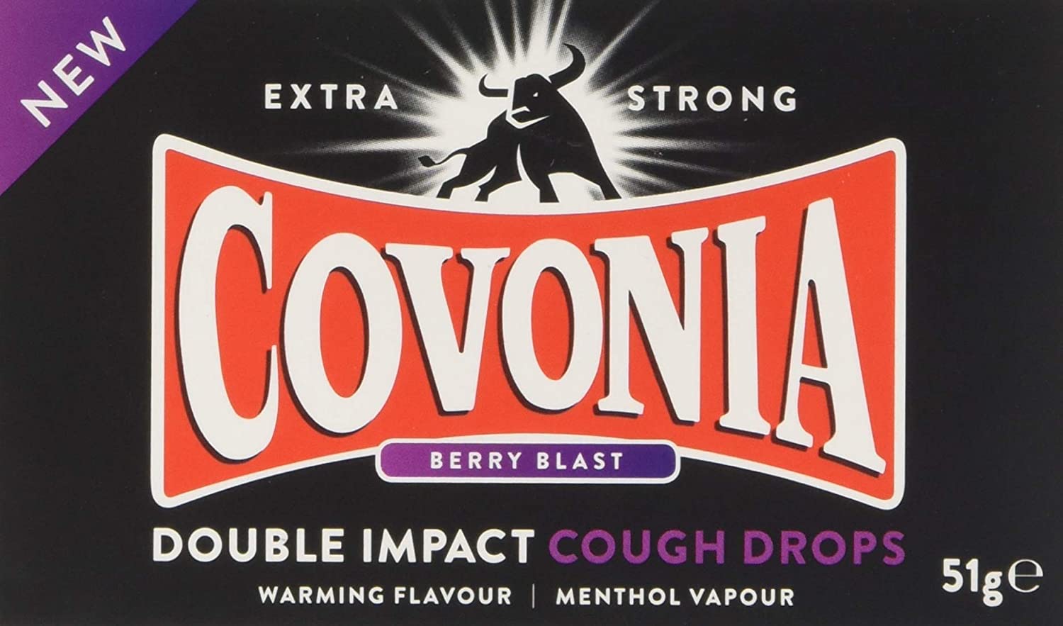 Covonia Double Impact Cough Drops Berry Blast , Powerful Menthol Vapours , Suitable for Vegetarians Alcohol Free Cough Drops , 51g