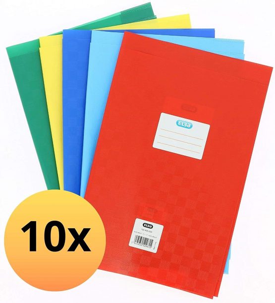 Elba 100800039 Notebook Covers A4 Pack of 10 Embossed Raffia Design Book Cover in 5 Colours Assorted Book Cover Flexible and Wipe-Clean