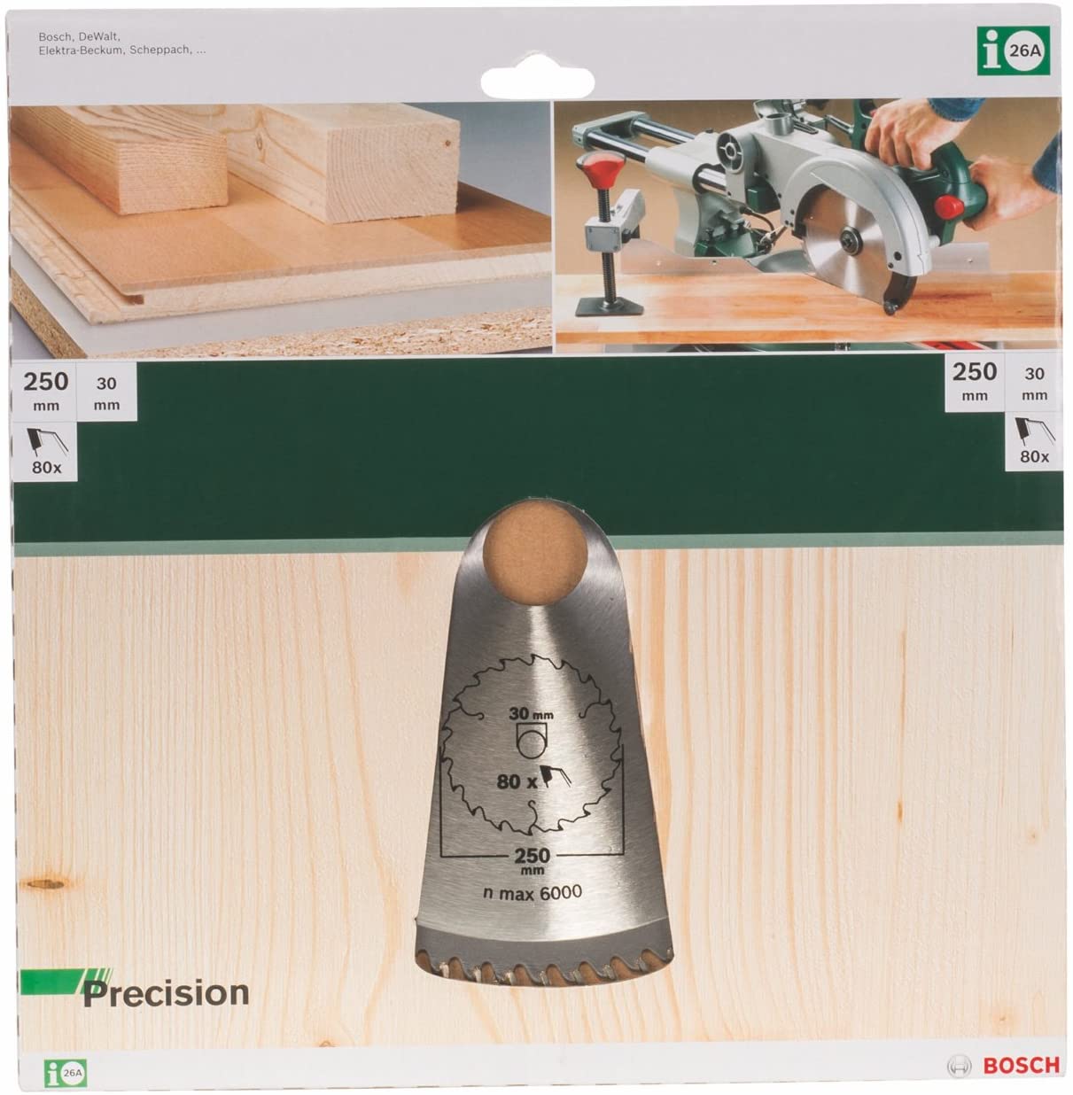 Bosch 1x Circular Saw Blade Precison (for Wood diameter 250 x 3.2/2.2 x 30 mm, 80 Teeth, ATB , Accessories for Circular Saws) - Image 2