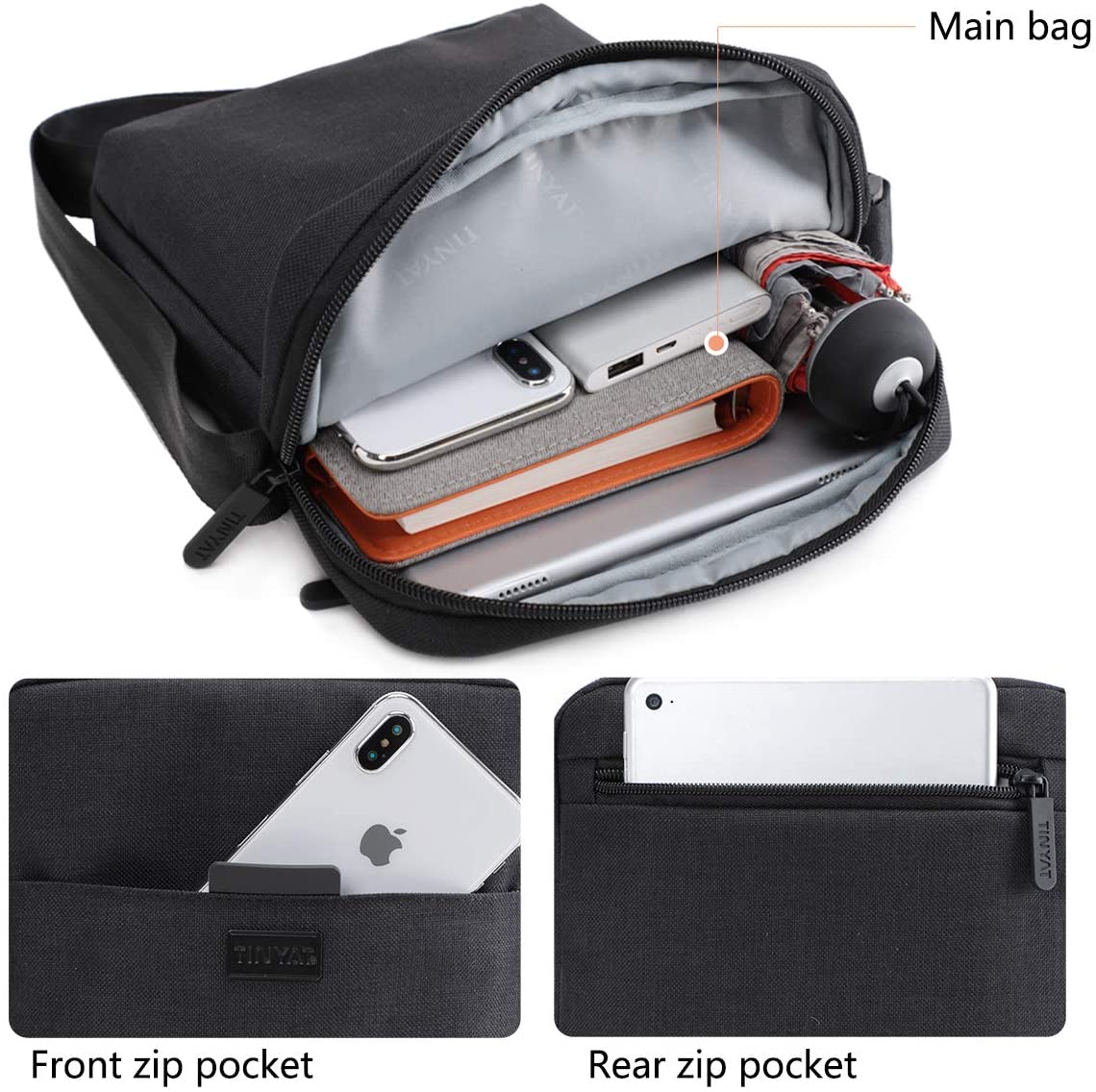 TINYAT Men Shoulder Bag Large Messenger Bags Waterproof Crossbody Bags for Men with Adjustable Strap for Outdoor Working Business,Black - Image 3