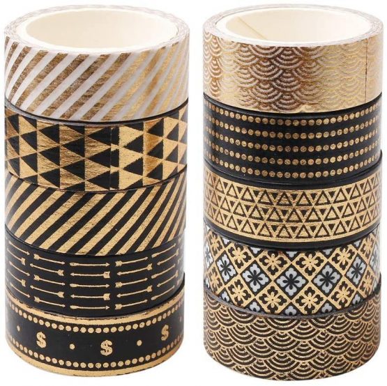 YUBBAEX Washi Tape Set Decorative Tape Craft Supplies for DIY, Bullet Journal, Craft, Gift Wrapping, Scrapbooking (Gold Foil 10) - Image 2