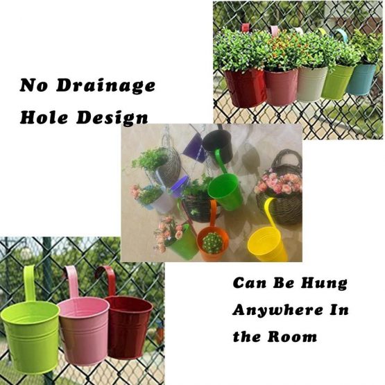 Dproptel Set of 10 Metal Hanging Flower Pots with Detachable Hook Balcony Flower Bucket Wall Planter Garden Home Ornaments Home Decor - Image 2
