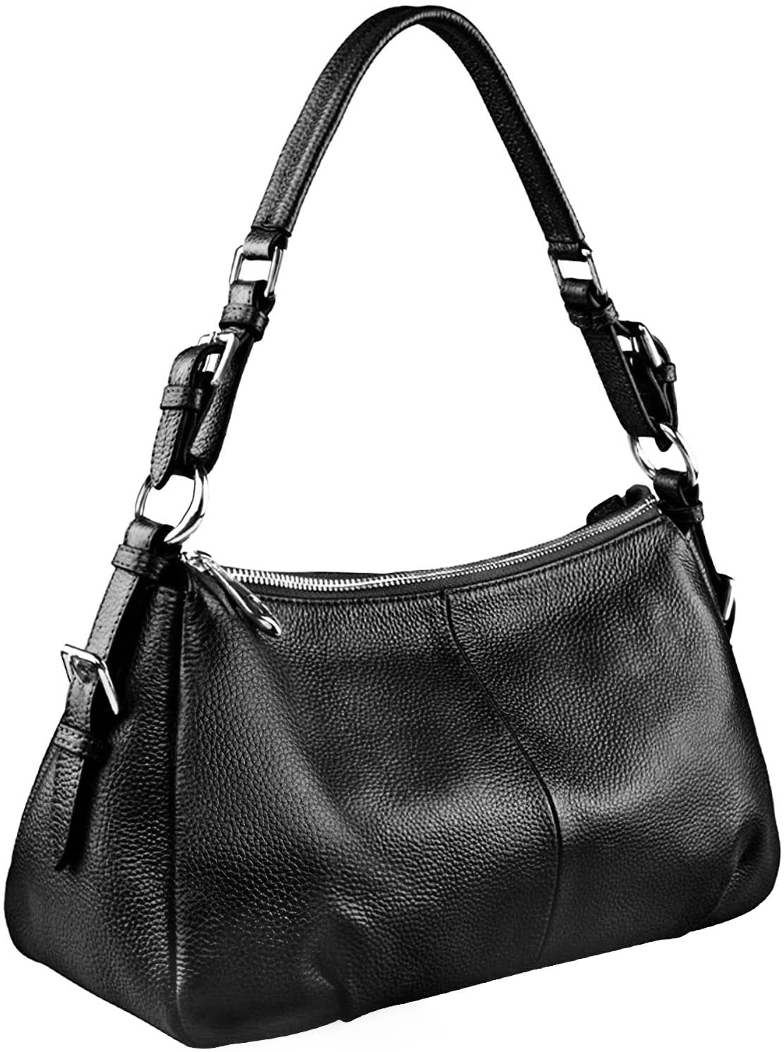 S-ZONE Womens Hobo Genuine Leather Shoulder Bag Top-handle Handbag Ladies Purses, Black - Image 3
