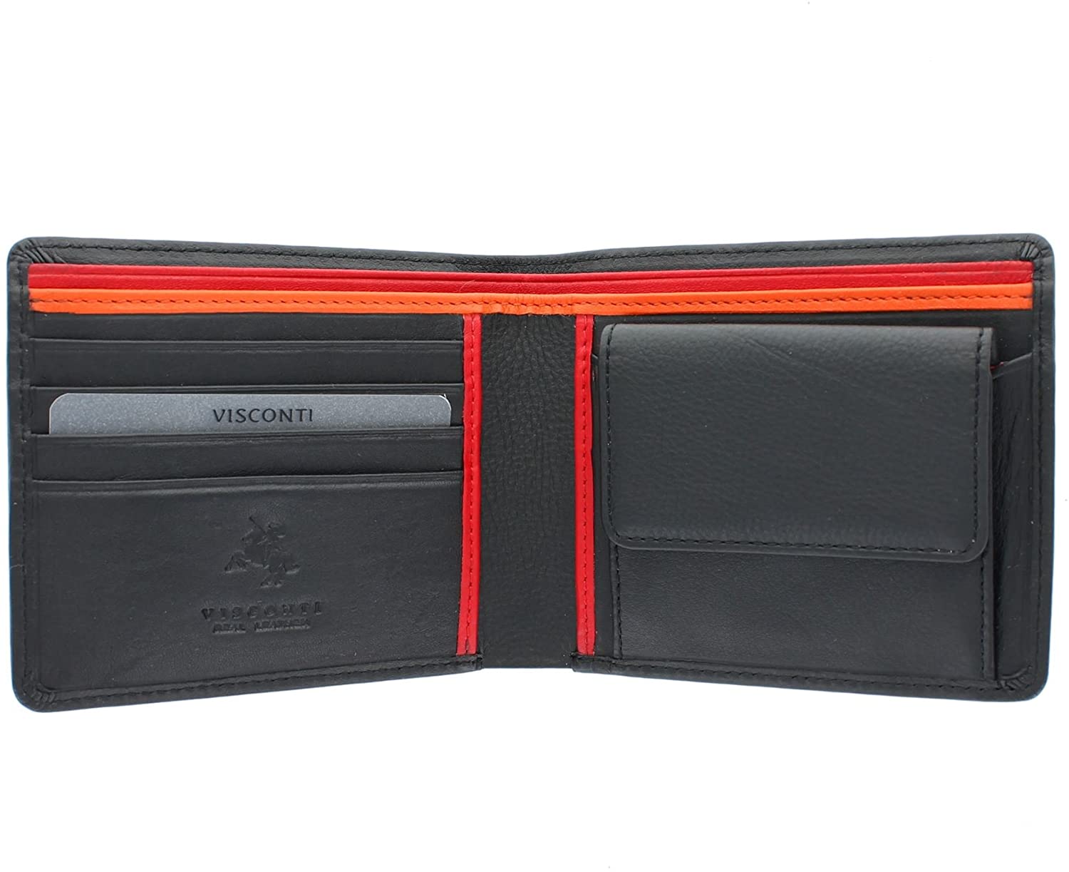 VISCONTI Gents Leather Bond Collection 'M' Wallet RFID Blocking BD10 Black/Orange/Red, Black Multi