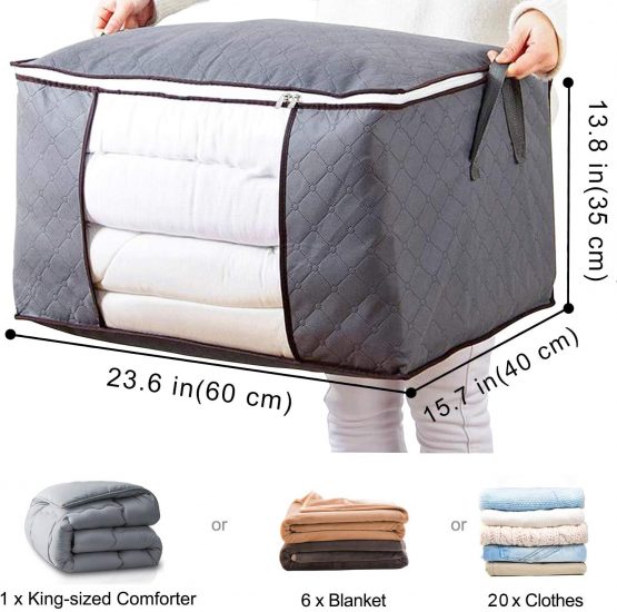 Yopih 90L Clothes Storage Bags Large Capacity Clothing Organizers with Reinforced Handles and Clear Window Three-ply Thick Breathable Fabric Containers for Bedding Comforters Blankets Sheet - Image 2