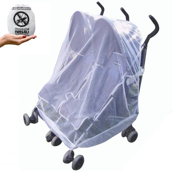 Mosquito Net for Twin or Tandem Buggy Pushchair FREE Travel Net Bag – BONUS! 6 Insect Repellent Smiley Patches