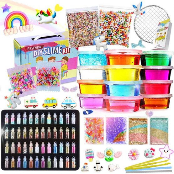 DIY Slime Kit - Slime Making Kit for Kids Art Craft, with 48 Glitter Powder, 12 Crystal Clear Slime Kids Art Craft Toys Gifts for Kids Age 6+ Year Old