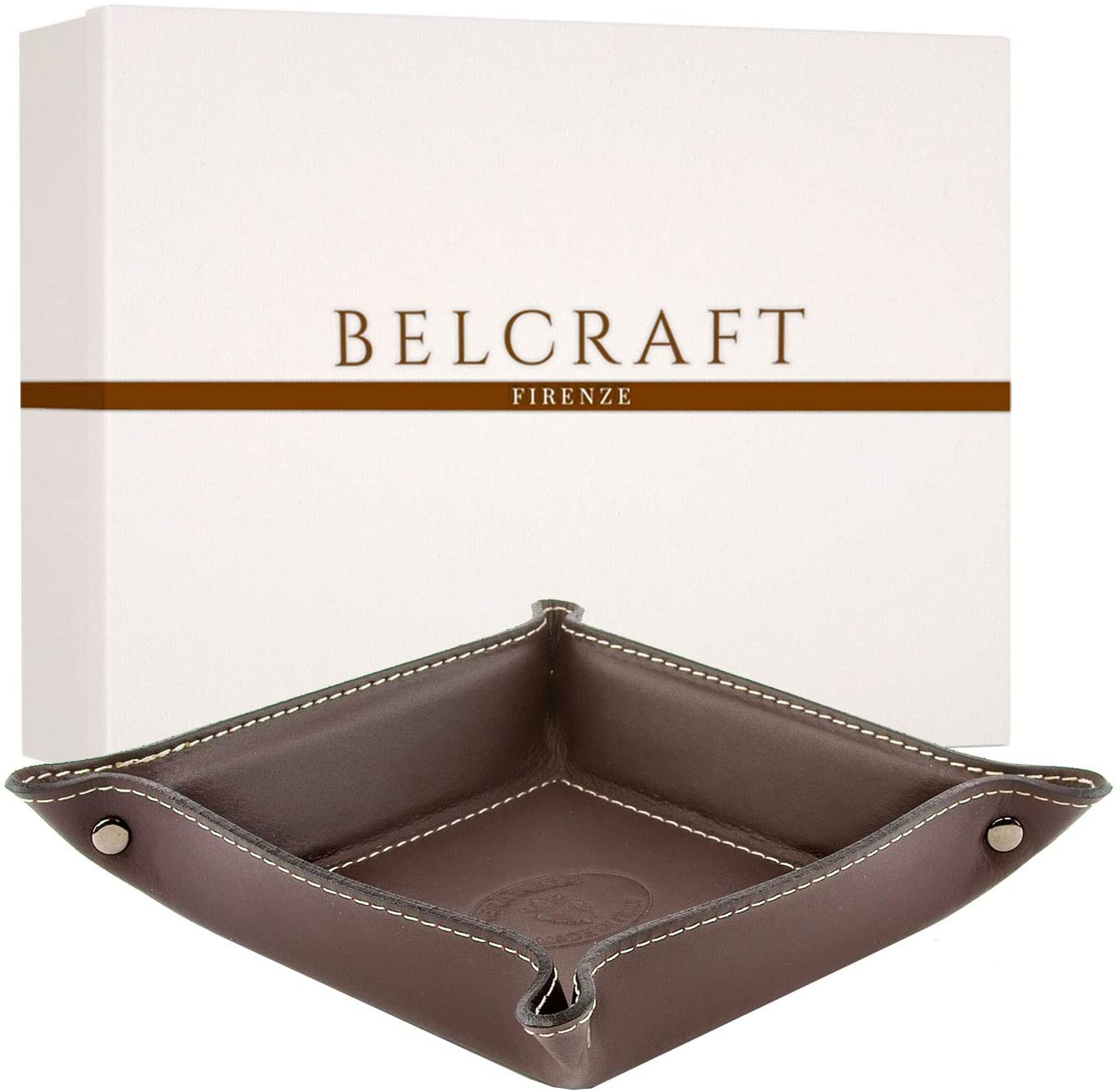 BELCRAFT Orvieto Leather Tidy Tray, Handmade Classic Italian Style, Key Wallet, Coin Box, Bordeaux (19x19 cm)