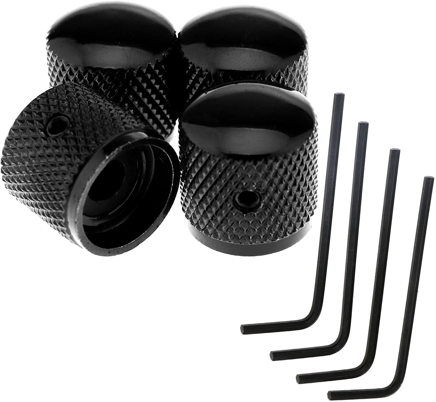 YINETTECH 4Pcs Guitar Bass Tone Volume Control Knob Electric Guitar Knurled Speed Black