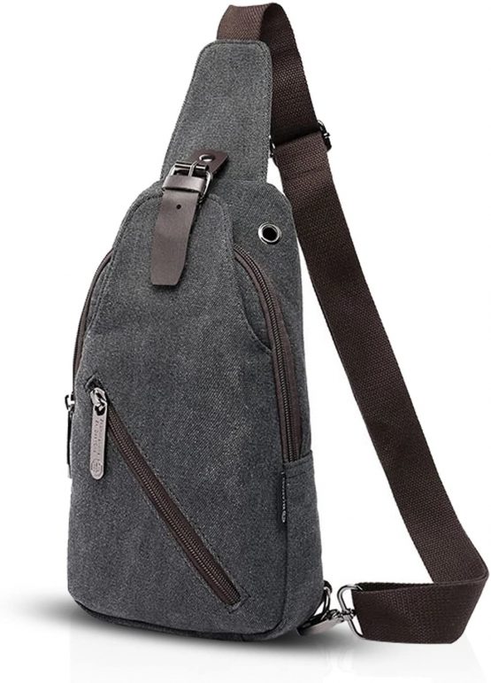 FANDARE Vintage Sling Bag Messenger Bag One Shoulder Backpack Crossbody Bag Travel Bag Women/Men Canvas Black