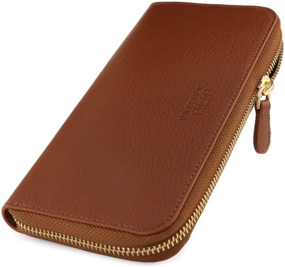 Otto Angelino Genuine Leather Zippered Clutch Purse with Phone Compatible Slots Wallet