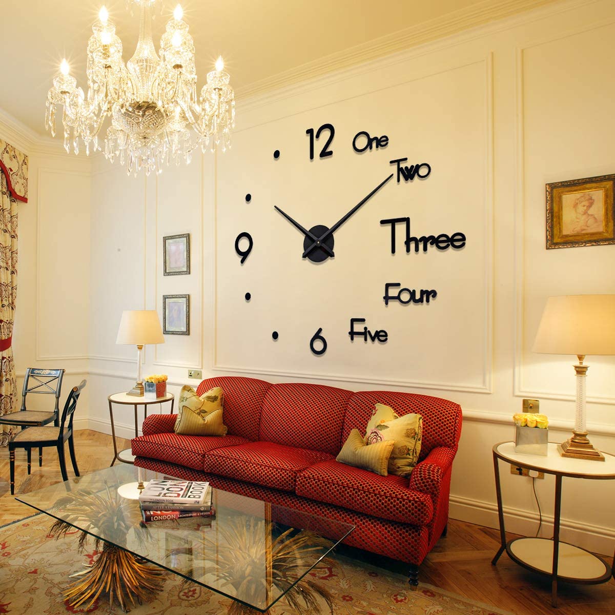SEJU Large Modern 3D Stick on Wall clock, Silent non Ticking DIY